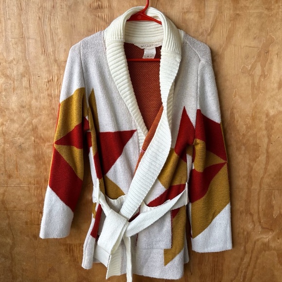 Jen’s Pirate Booty Freedom Star Cardigan Rust Yellow Reversible Holiday Sweater - Picture 14 of 15